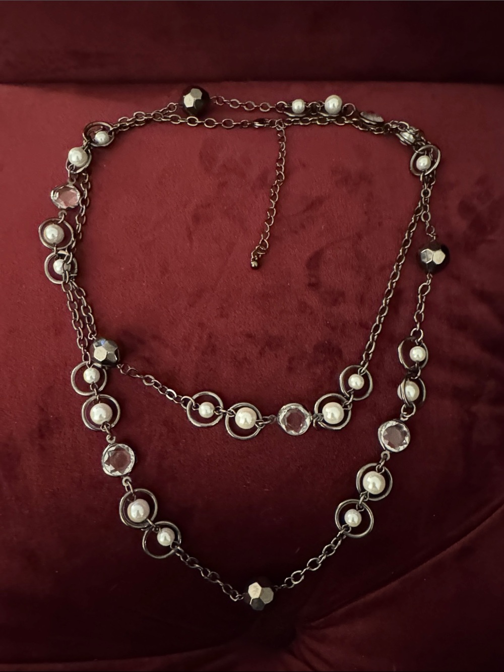 Vintage Candie’s Long Silver-Tone Beaded Pearl Necklace